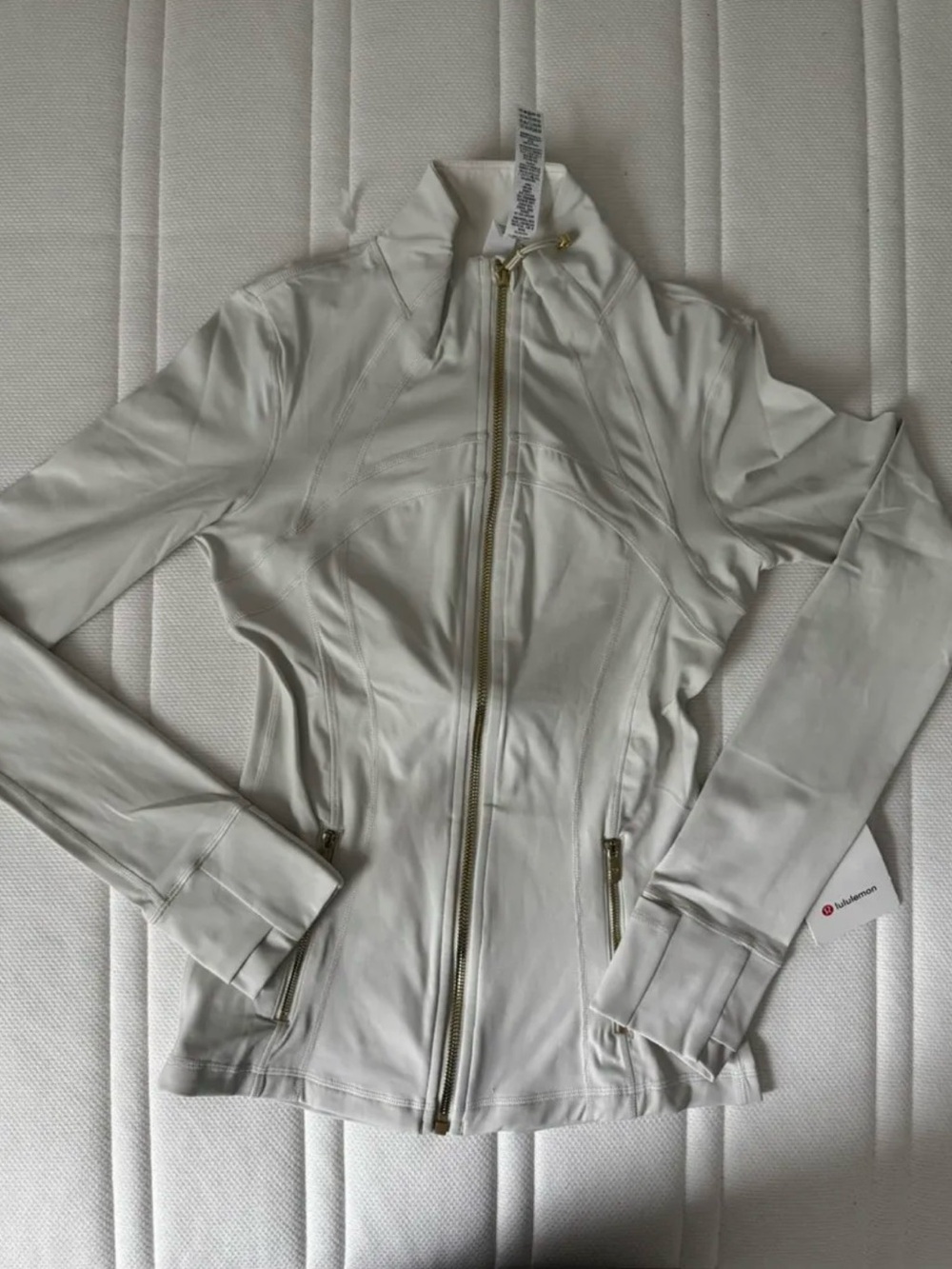 lululemon athletica White Zip-Up Bomber Jacket with Gold Hardware